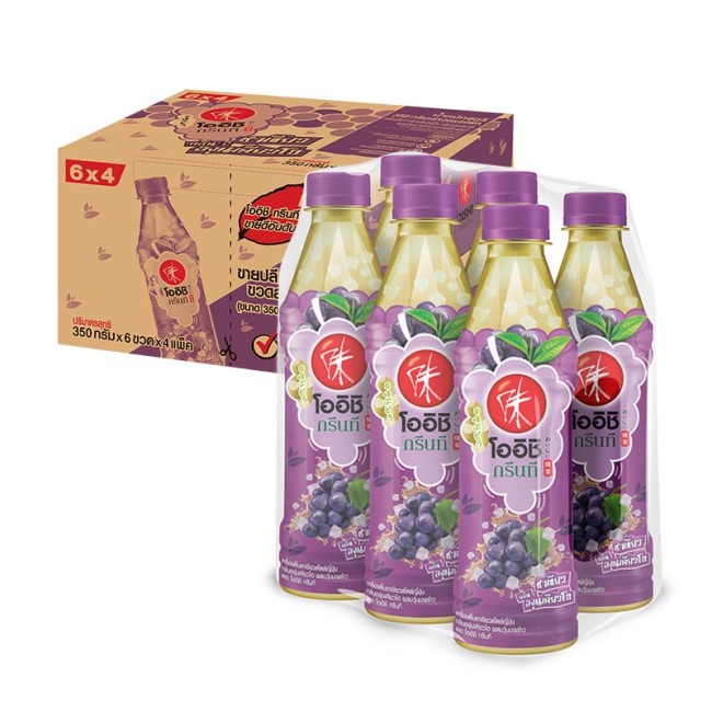 Oishi Green Tea Ready to Drink Kyoho Grape Flavor with Nata De Coco 350 ml. x 24 bottles.โออิชิ ชาเข