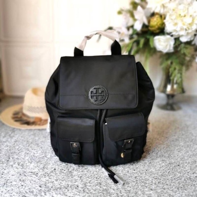 ?Authentic Tory Burch Quinn Tilda Black Nylon Backpack 55526 51311  ?Height: 