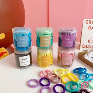 ยางมัดผมสีพื้น สีสันสดใสแพ็คมาในกระปุ๊ก 50 เส้น/กระป๋อง rubber band