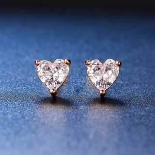 Zhouyang รักหัวใจสตั๊ดต่างหูสำหรับผู้หญิงสไตล์เกาหลี Zircon Rose Gold สีสตั๊ดหูแหวนอุปกรณ์เสริมเครื่องประดับของขวัญ E342