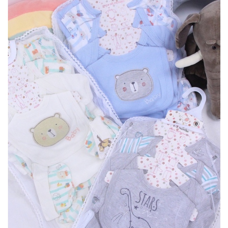 [ผู้ขาย SG] 10 ชิ้นทารกแรกเกิด Romper Set Mittens Hat +Pant+sleeping jumpsuit ผ้าฝ้าย 100%