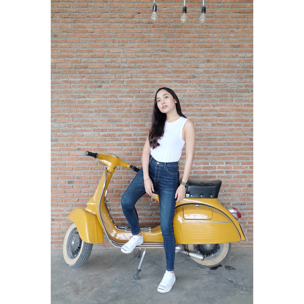 Cc jeans XXL 005 กางเกงยีนส์ผู้หญิง เอวสูง ยืด ทรงเดฟ สีสนิม เฟดหน้าขา - รูปที่ 4