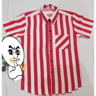 *พร้อมส่ง *ลายริ้วสีสวย เชิ๊ตลำลองทรงเข้ารูป เชิ๊ตแขนสั้น เสื้อฮาวาย เสื้อเชิ๊ตแขนสั้น เสื้อเชิ๊ตลำลองชาย-หญิงใส่ได้