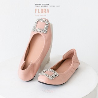 รองเท้าหนังแกะ รุ่น Flora Pink color (สีชมพูอ่อน)