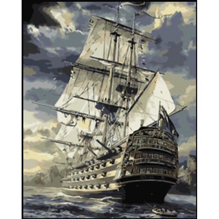 (สีกระปุก) DIY Paint by numbers ภาพระบายสีตามตัวเลข HMS Victory ไม่มีเฟรม