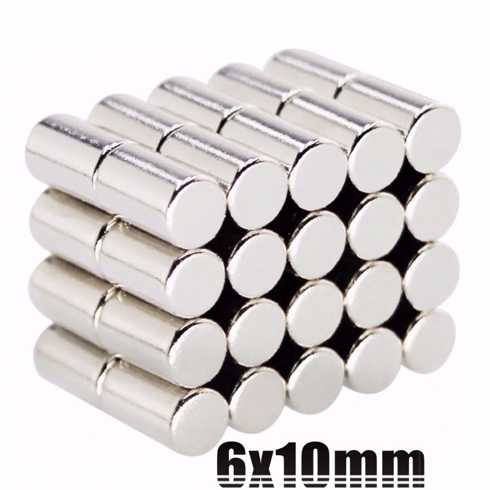 10ชิ้น แม่เหล็กแรงดึงดูดสูง 6x10 มม. ทรงกระบอก แม่เหล็กแรงสูง 6mm x 10mm แม่เหล็ก Neodymium Magnet 6*10mm แรงดูดสูง