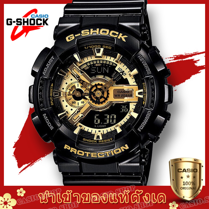 Casio G-SHOCK นาฬิกาข้อมือสุภาพบุรุษ สายเรซิ่น รุ่น （ของแท้100% ประกันCMG)GA-110GB-1A - Black/Gold