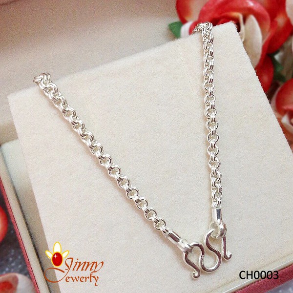 สร้อยคอโซ่ เงินแท้ 92.5% สร้อยสำหรับเด็ก ลายห่วงคู่ หนัก 1 สลึง- 2 สลึงตัน (งานไทย) CH0003