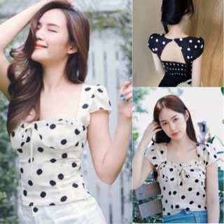 เสื้อครอปโชว์เนินเว้าหลังลายวงกลมงานจีน🔥พร้อมส่ง