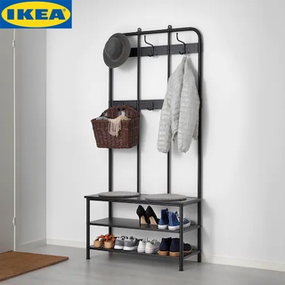 IKEA PINNIG พินนิก ราวแขวนเสื้อโค้ต+ชั้นวางรองเท้า, ดำ193x37x90 ซม. ราวแขวนเสื้อโค้ต ชั้นวางรองเท้า ไปจนถึงม้านั่ง