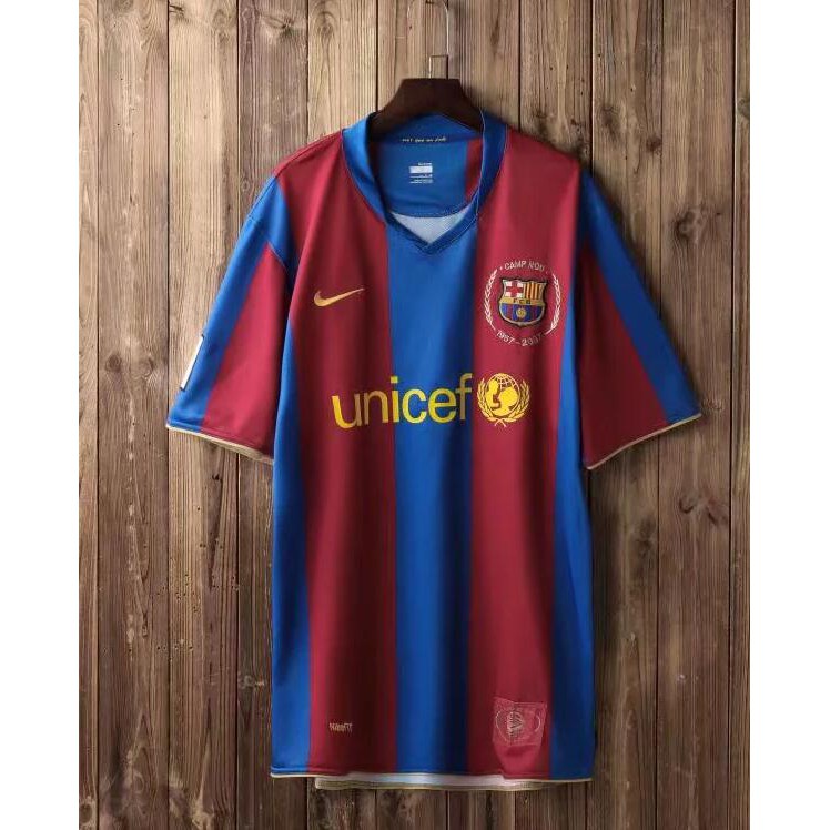 เสื้อกีฬาแขนสั้น ลายทีมชาติฟุตบอล Barcelona 2007 2008 ชุดเหย้า สไตล์วินเทจ คุณภาพสูง สําหรับผู้ชาย