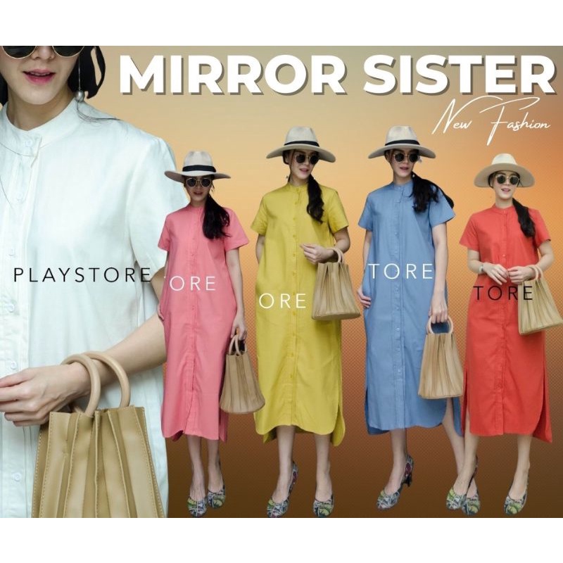 ป้าย Mirrorsister เดรสคอจีนตัวยาว ทรงเรียบ กระดุมผ่าหน้าเปิดปิดได้หมด มีกระเป๋าล้วงได้2ข้างด้านหน้า ผ่าแหวกข้าง