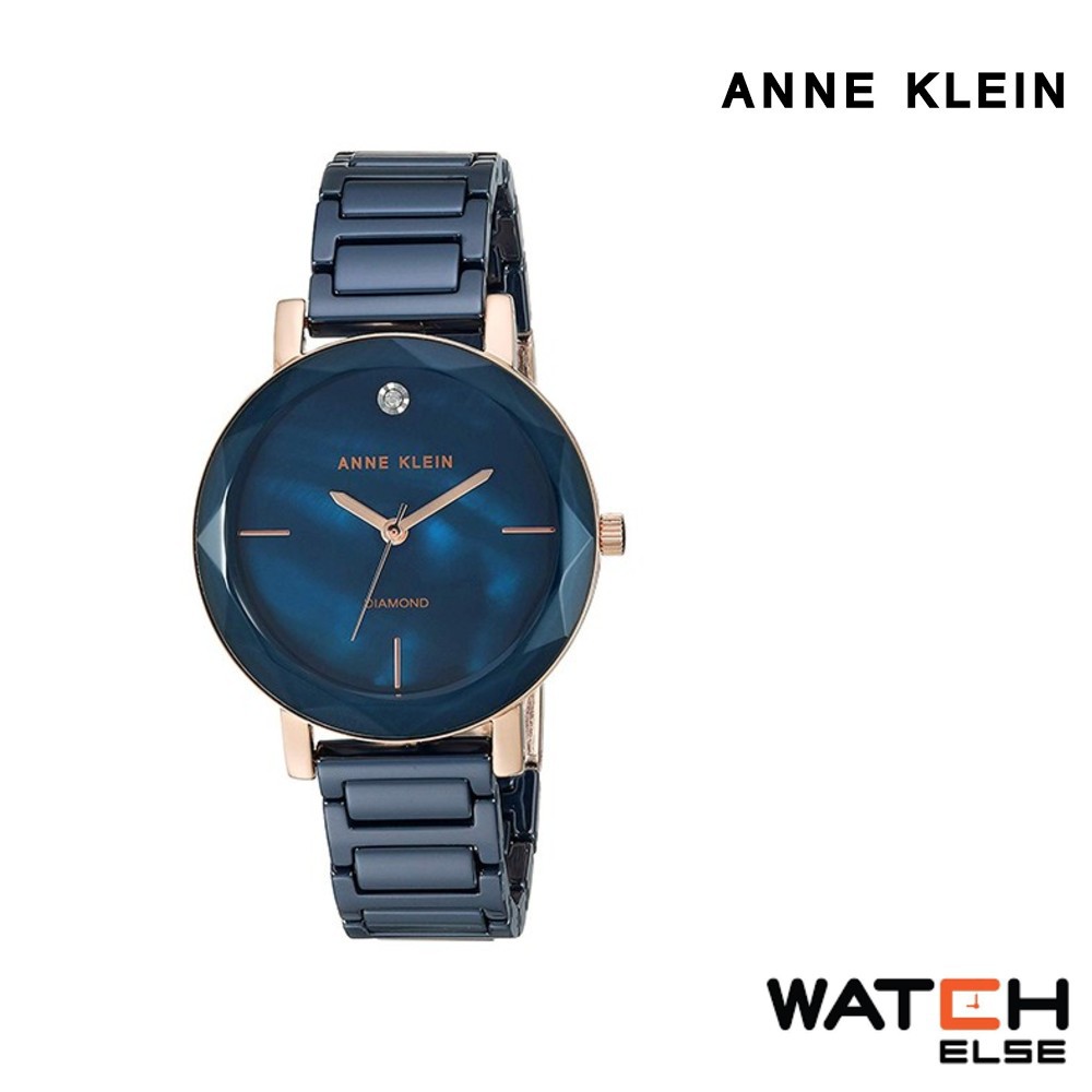 ANNE KLEIN AK-AK-3364NVRG Diamond Accented นาฬิกาข้อมือผู้หญิง ประดับเพชร Cubic Zirconia สายเซรามิก