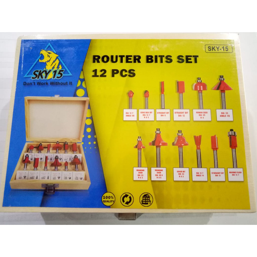 MATA Mail Set 12 Pc Router Bit Set Profile Bit Trimmer Krisbow Tolsen Profile Bit Set 12 ชิ้น