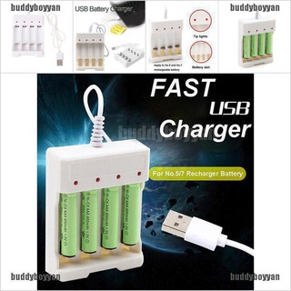 {buddyboyyan} อะแดปเตอร์ชาร์จแบตเตอรี่ AA / AAA 4 ช่อง 1.2V ปลั๊ก USB