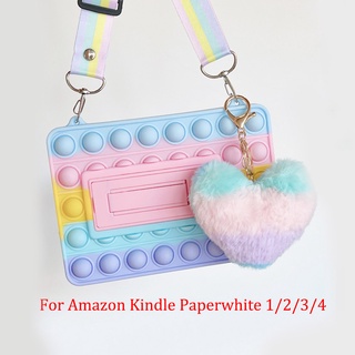 เคสโทรศัพท์มือถือ ซิลิโคนนิ่ม พร้อมขาตั้ง และสายคล้อง สําหรับ Kindle Paperwhite EY21 DP75SDI 10th PQ94WIF