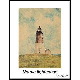 Art&amp;landscape โปสเตอร์กระดาษคราฟท์ ลาย "Nordic lighthouse" สไตล์วินเทจ ขนาด 50.5*35 ซม. สําหรับตกแต่งผนังบ้าน