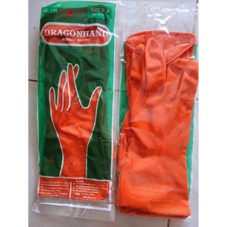 ถุงมือยางส้มหนา ขายปลีก(คู่) ถุงมือยาง หนา สีส้ม ขนาด M