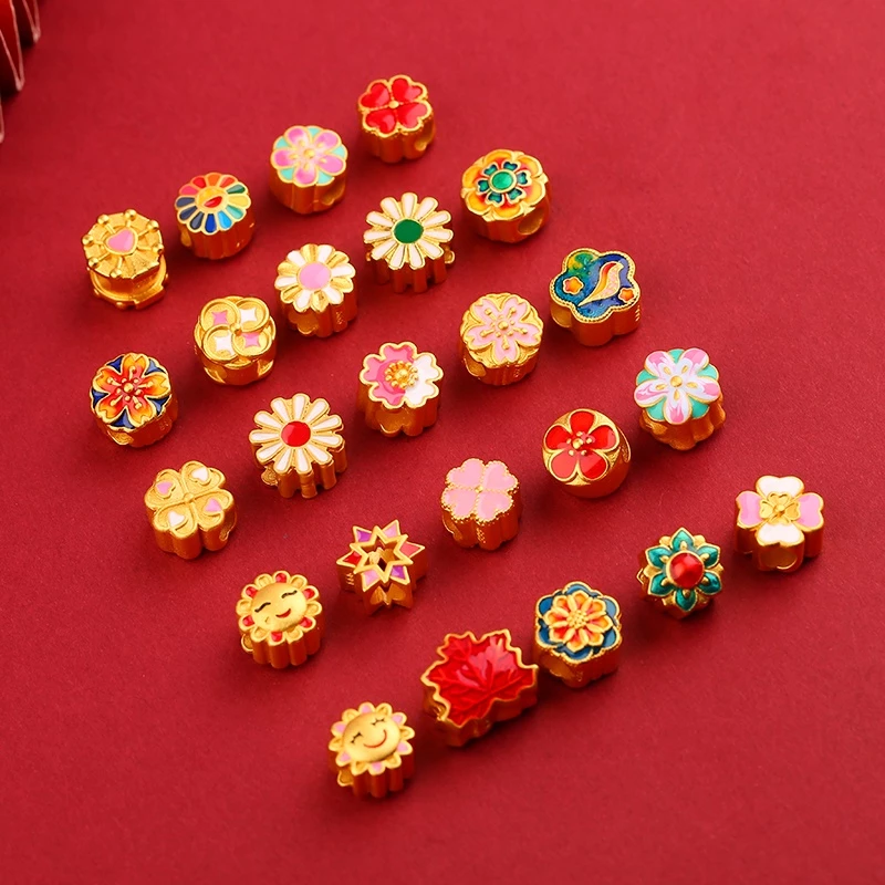 ลูกปัดดอกทานตะวัน สีทอง สีฟ้า สไตล์โบราณ สำหรับทำเครื่องประดับ สร้อยข้อมือ DIY thumbnail 3