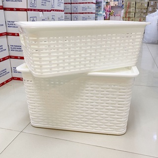 ตะกร้าพลาสติก ตะกร้าลายหวาย ตะกร้าเก็บของอเนกประสงค์ มีฝาปิด JCJ Plastic Storage Box with Lid ; 1 ใบ