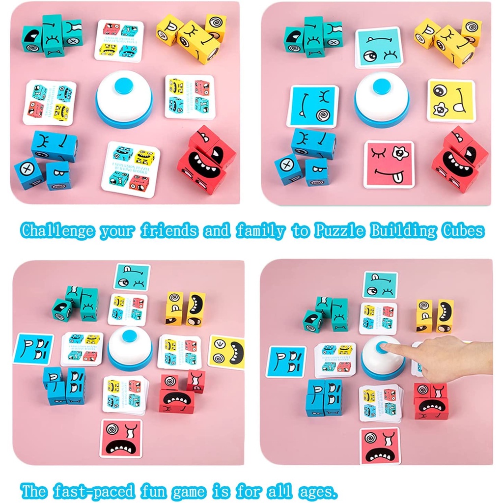 Cube Face Changing Building Blocks Board Game Cartoon Puzzle Montessori  Toys Wooden Level Game Thinking Challenge Kids Toys