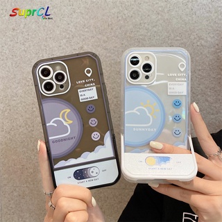 เคสโทรศัพท์มือถือ ซิลิโคน กันกระแทก ลายหน้ายิ้ม พร้อมขาตั้ง 2 in 1 สําหรับ iPhone 13 12 11 Pro XS Max XR 7 8 Plus