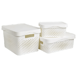 Deli ตะกร้าใส่ของ พร้อมฝา กล่องเก็บของ กล่องจัดระเบียบ สีขาว ประหยัดพื้นที่ สำหรับเก็บของใช้ในห้องน้ำ storage basket