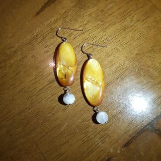 Yellow gloden oval shell with Moon stone earrings