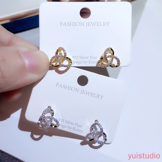 Yuistudio ต่างหูฝังเพชรทรงเรขาคณิตเครื่องประดับสตรี