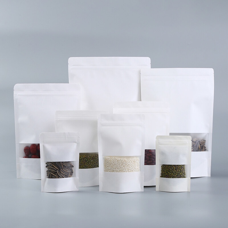ถุงซิปตั้ง กระดาษสีขาว เคลือบพลาสติกนอกใน เปิดช่องหน้าต่าง แพ็คละ 50 ใบ #P196 PackingDD qz5F