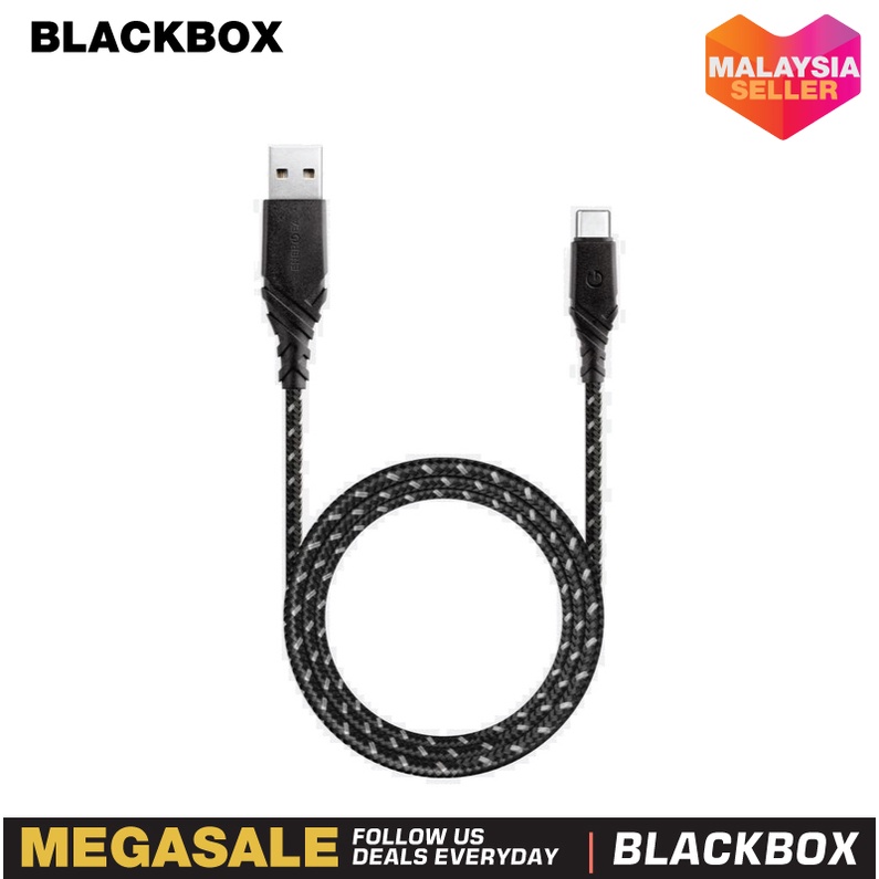 Energea Duraglitz 2.0 USB-C to USB-A Charge & Sync Touch Cable 18CM/1.5M/3M - สีดํา
