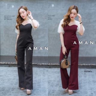 TW11571 Jumpsuit จั้มสูทแขนตาข่ายมุกขายาว