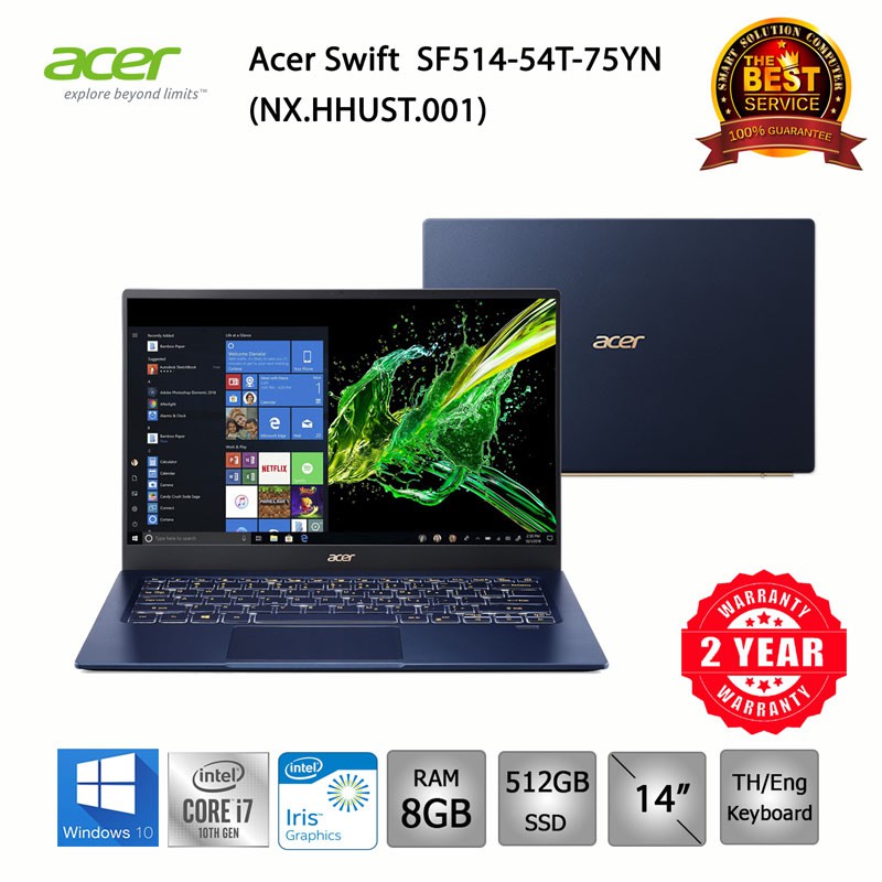 [โค้ด CLICETC3 ลด  5%*] Acer Swift SF514-54T-75YN i7-1065G7/8GB/512GBSSD/Intel Iris Plus/14/Win10 (Blue)