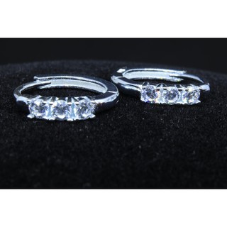 SWEET 16 ต่างหูแฟชั่นเกาหลี เงิน 925  Korean Fashion Earrings 925 Sterling Silver Ring Earrings with CZ Diamonds_PE4746