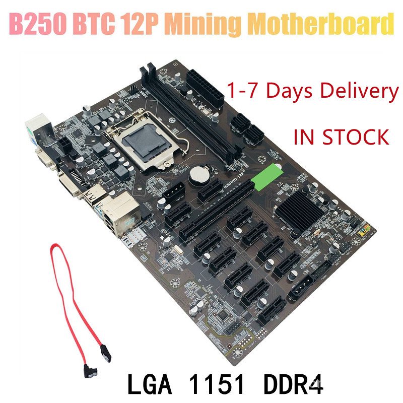 B250 BTC Mining Motherboard LGA 1151 DDR4 12XGraphics Card Slot SATA3.0 USB3.0 Low Power for BTC Miner Mining DTU8