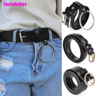 Luckybabys❉ เข็มขัดหนัง Pu แบบบาง ขนาดใหญ่ สไตล์เรโทร สําหรับผู้หญิง