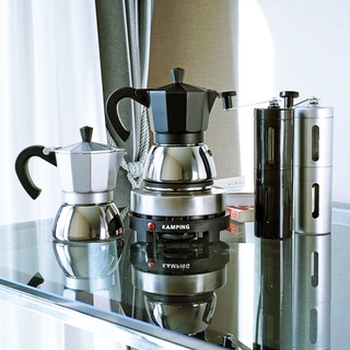 (4cup) Kamping ชุดเตาไฟฟ้า 500W + กาต้มกาแฟ มอคค่าพอท ฐานสแตนเลส Stainless Moka Pot +เครื่องบดมือหมุน