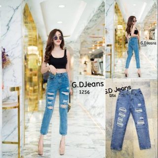 G.D.Jeans รุ่น 1256#กางเกงยีนส์ผ้าด้านทรงบอยสีอ่อนเล่นขาดเซอร์ๆ 💦💦