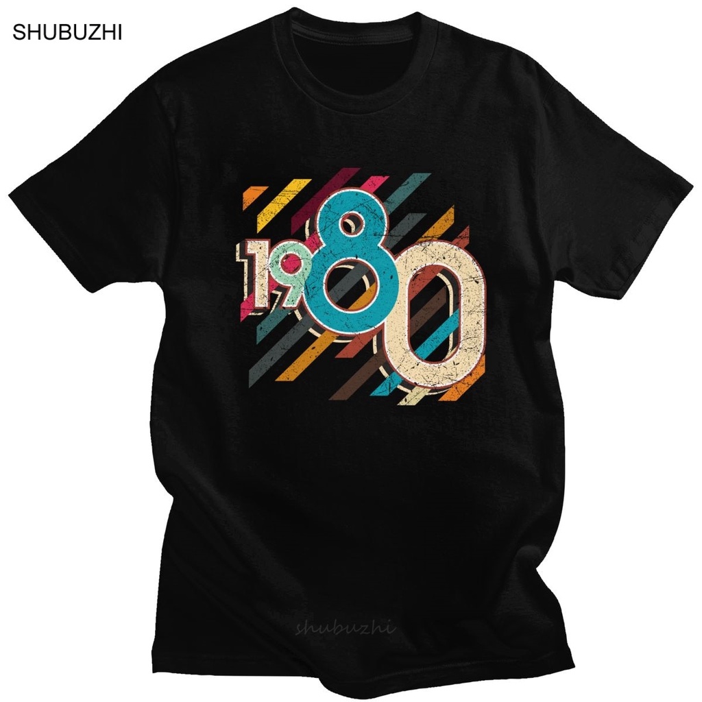 เสื้อวินเทจชาย - แฟชั่นวินเทจย้อนยุคเกิดในปี1980Tshirtผู้ชายแขนสั้น40th40ปีของขวัญวันเกิดเสื้อยืดผ้