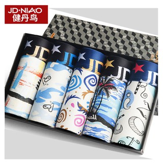 1 กล่อง = มี 5 ตัว JD NIAO กางเกงในชาย Boxer สีและแบบตามภาพ พร้อมกล่อง พร้อมส่ง ( JD-มะพร้าว )