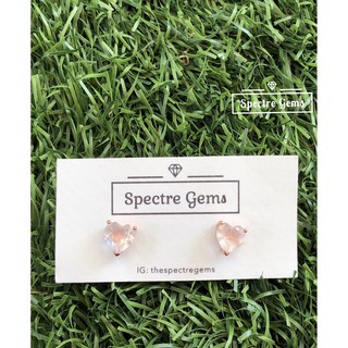 ต่างหูเงินแท้ 925 พลอยแท้ Sterling Silver Earrings 92.5% topped with Rose Quartz (Pink) ชุบ 18K โรสโกลด์ *พร้อมส่ง*