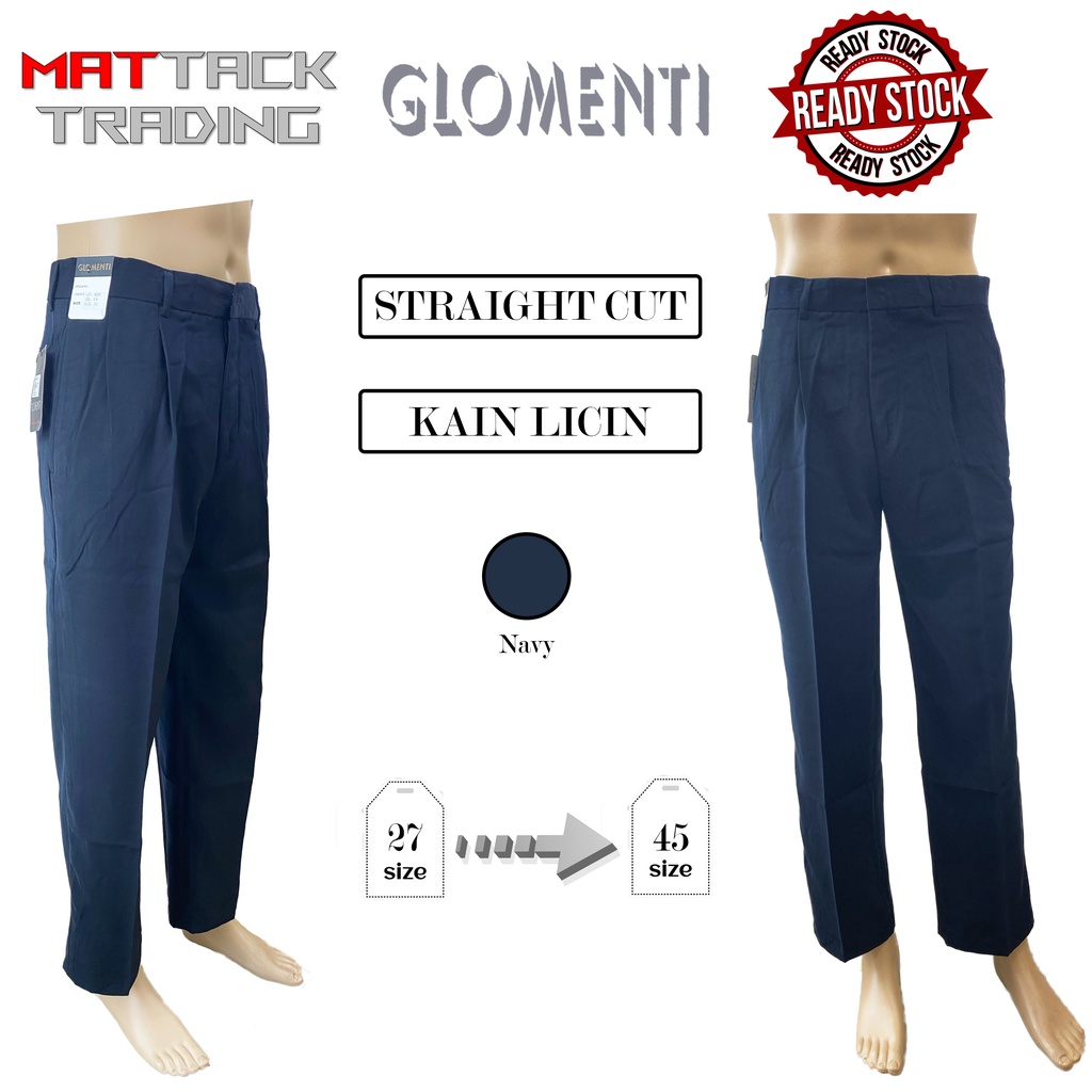 MEN LONG SLACK PANTS SELEK PANJAANG LELAKI KAIN LICIN [NAVY, 328]