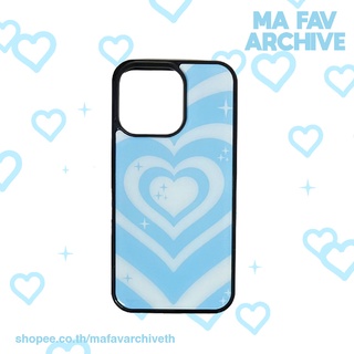 (pre-order สินค้าจากเกาหลี) mafavarchive - BLUE COTTON CANDY เคสมือถือคลุมรอบเครื่อง ขอบยางสีดำ ลายหัวใจสีฟ้าอ่อน