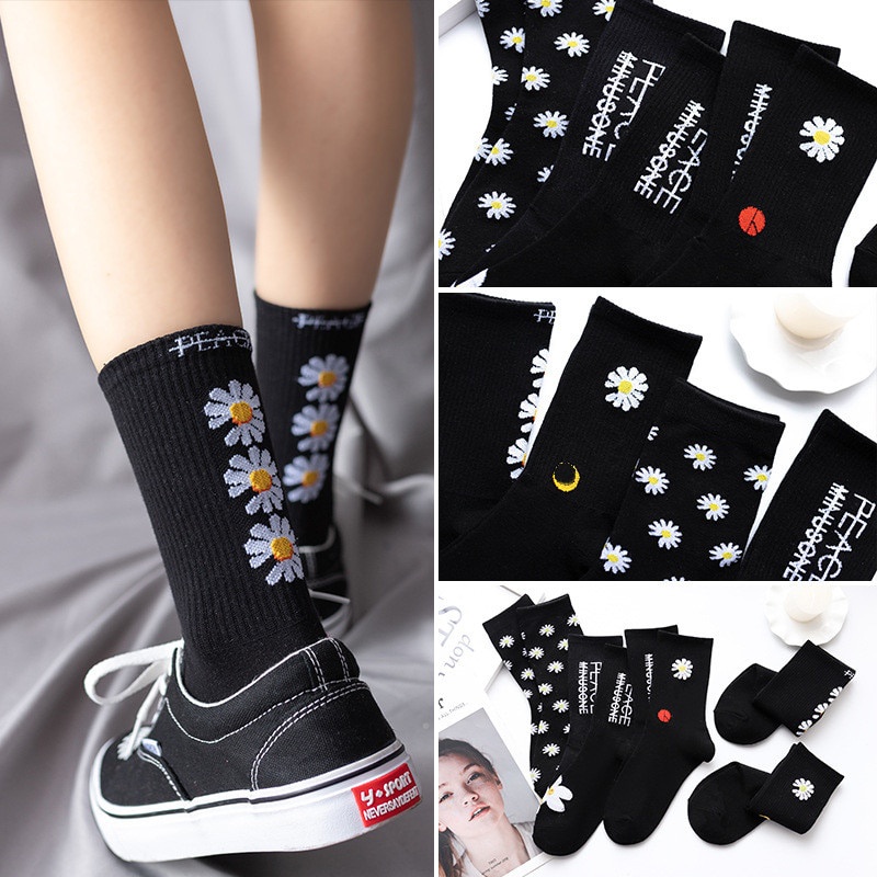 Women Korea Funny Socks Long Socks Black Cool Socks Harajuku GD Hip Hop Cotton Skateboard Socks Men 