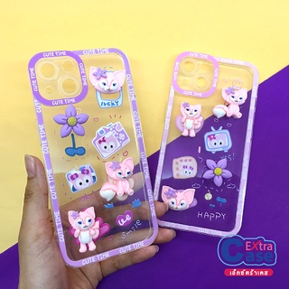 7PLUS I11 I13  เคสมือถือนิ่มใสกันกล้อง ซิลิโคน TPU ติดการ์ตูนแมวนูน