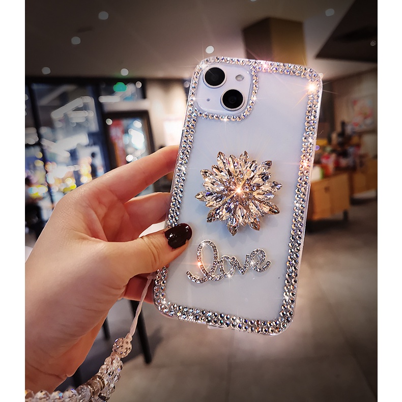 Bling เพชร GEM ดอกไม้ Love เคสโทรศัพท์สําหรับ iPhone 17 16 15 11 12 13 14 Pro Max 7 8 Plus X XR XS Max Glitter หรูหราคริสตัลสายโปร่งใส TPU ฝาหลัง - รูปที่ 6