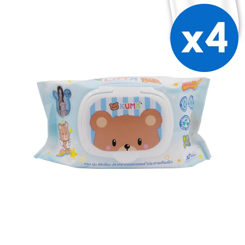[4ชิ้น] Kuma (คุมะ) กระดาษทิชชู่เปียก รุ่นฝาปิด บรรจุ 40 แผ่น คละสี