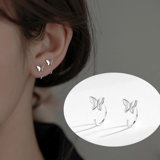 ต่างหู Sweet Silver Plating Glossy Butterfly Earrings Women Korean Simple Ear Stud Clip Jewelry Accessories