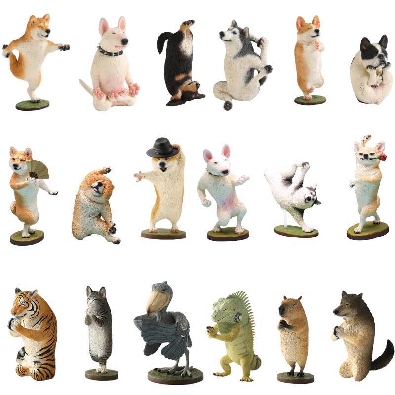 กาชาปอง โยคะ สัตว์ ฟิกเกอร์ หมา ชิบะ Gashapon Dance Master Shiba Inu Corgi Husky Simulation Animal Gacha Doll Model