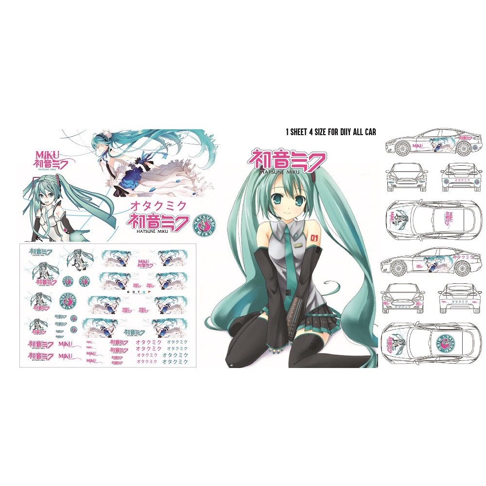 ดีคอล Miku หมึกรองขาว 1แผ่น ได้3ชุด+  Hot Wheels /Majorette 1:64 Decal  water slide